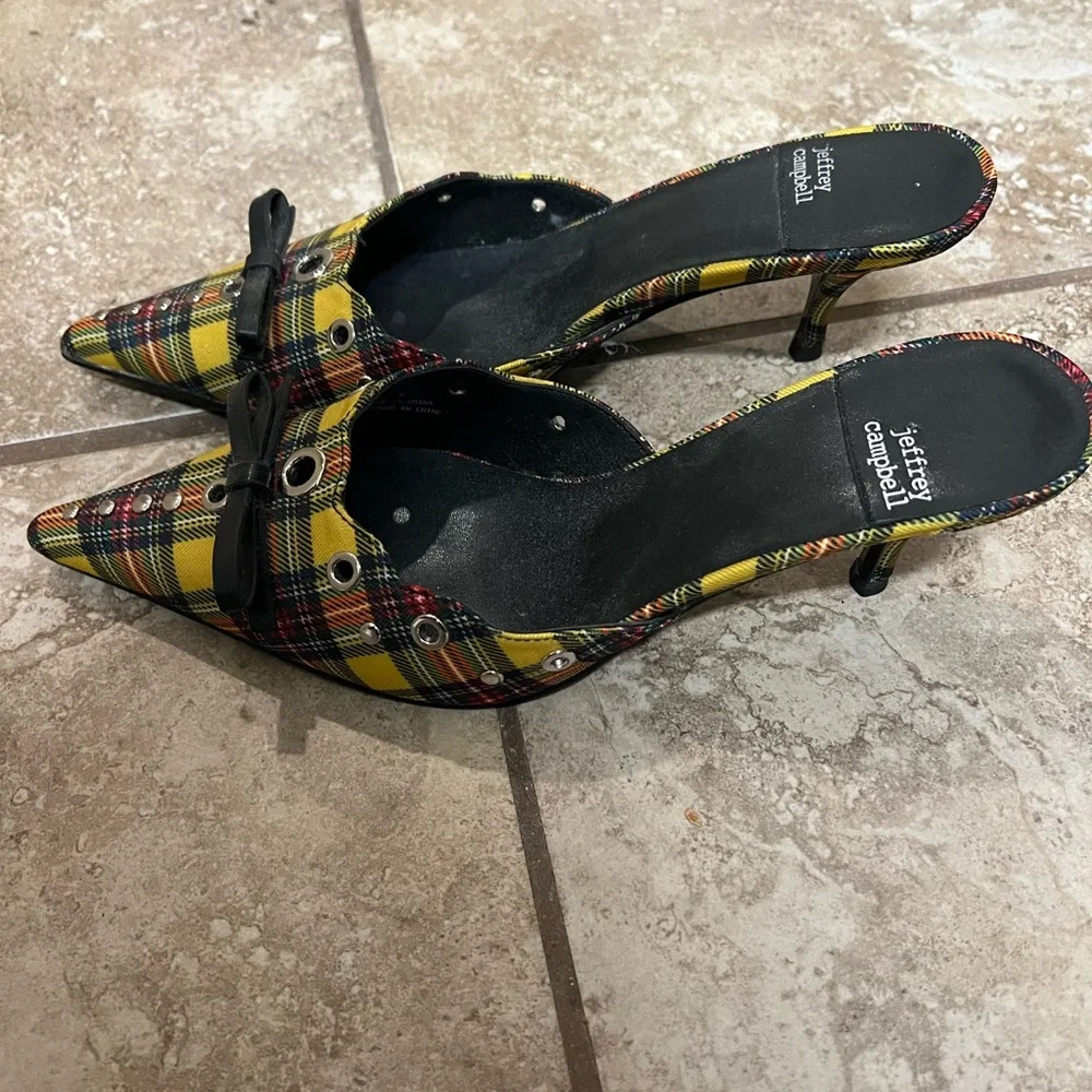 Jeffrey Campbell Yellow Plaid Gratis Mule Heels - Picture 3 of 5